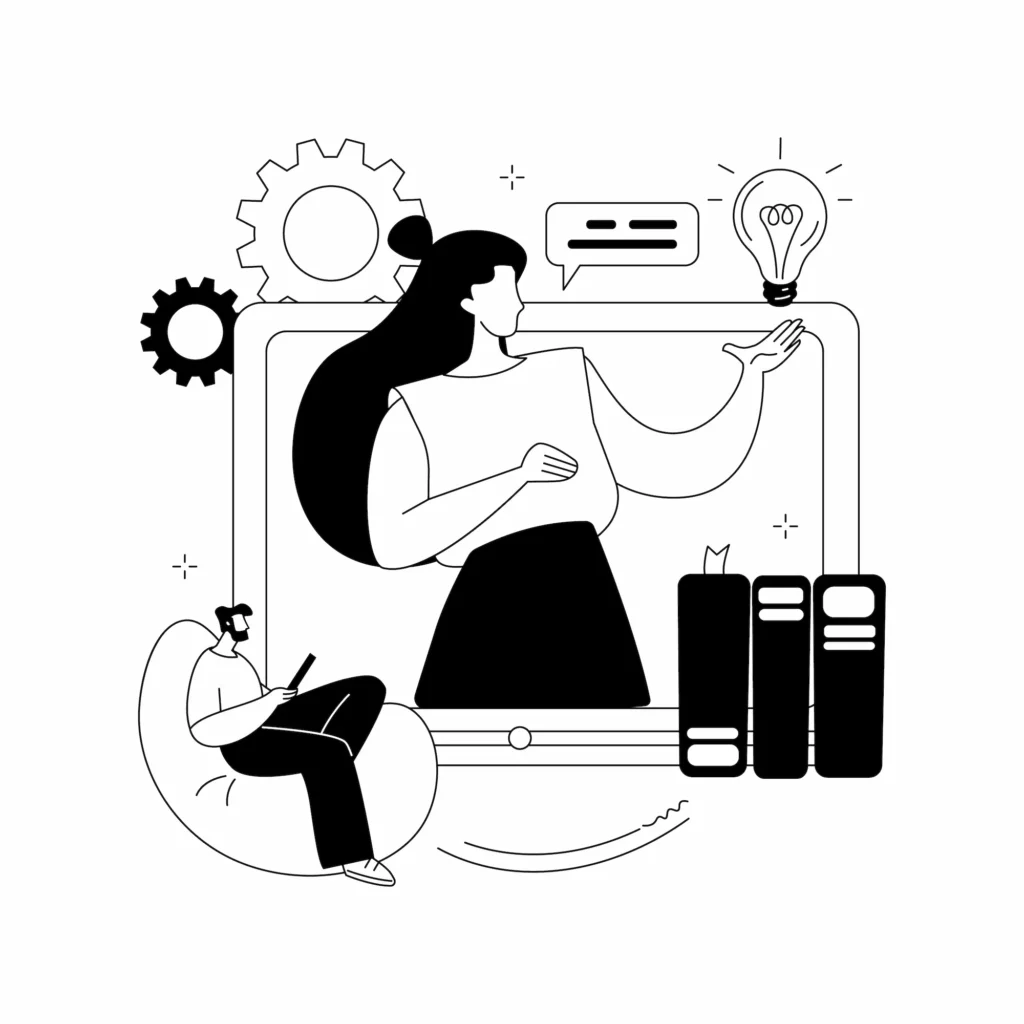 illustration montrant une femme en pleine réflexion sur la rédaction de contenu SEO et copywrité